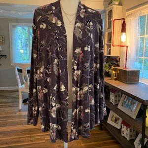 Maurices LS purple & grey floral cardigan